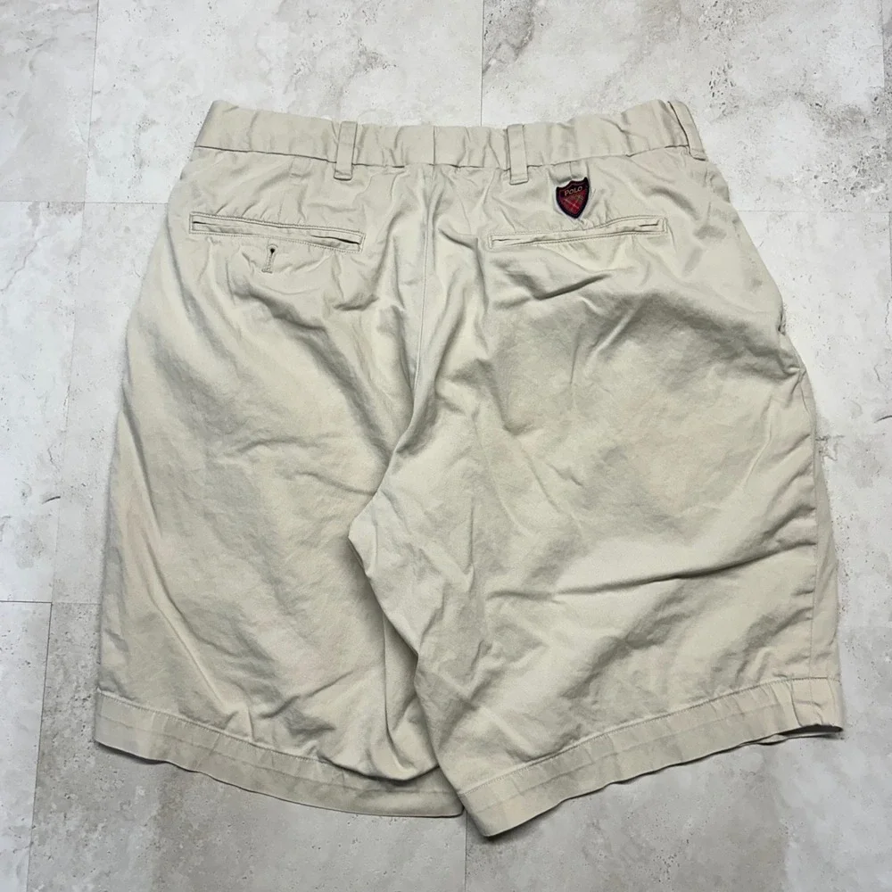 Polo Golf Ralph Lauren Shorts Beige Mens 30 Chino Flat Front Plaid Crest Logo